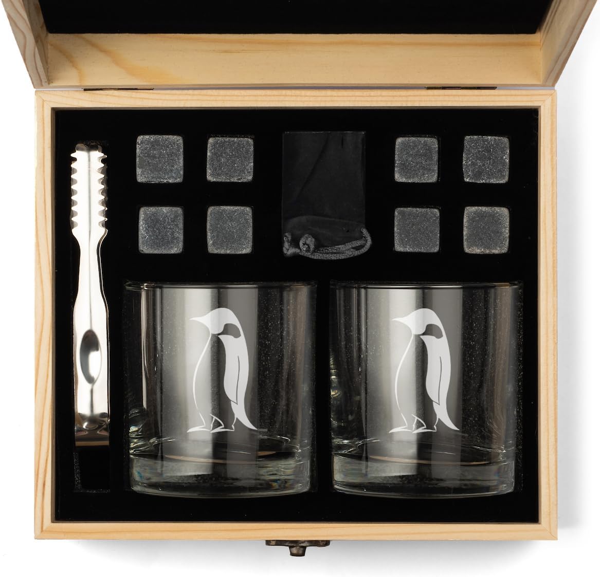 Whiskey Glass Gift Box Set with Whiskey Stones and 2 Rocks Glasses Emperor Penguin