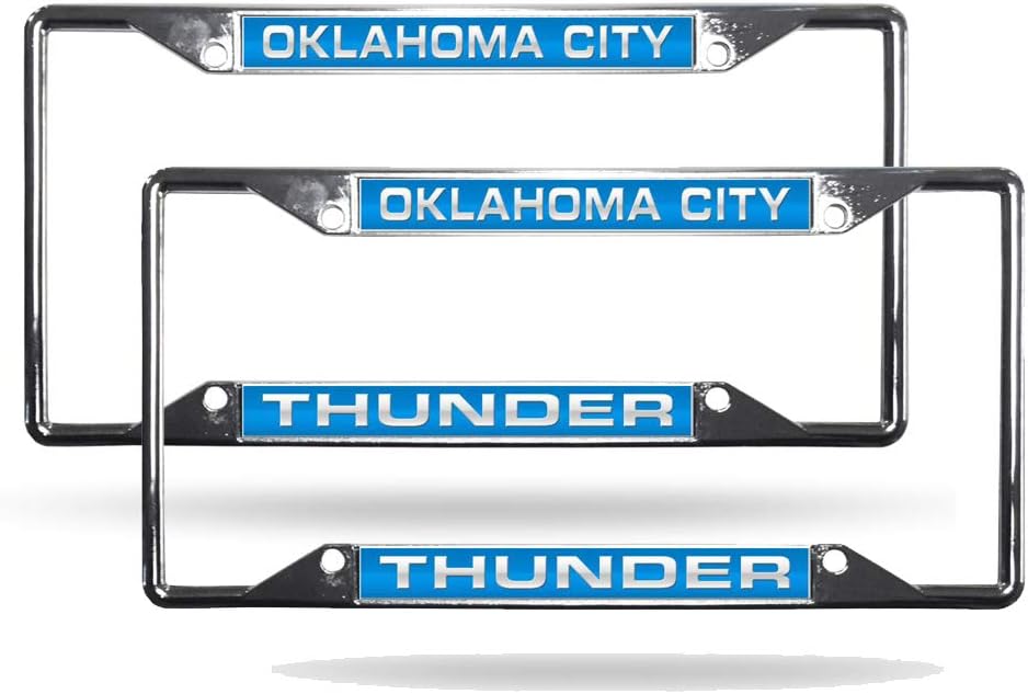Oklahoma City Thunder NBA (Set of 2) All Corner EZ View Chrome Metal Laser Cut License Plate Frames