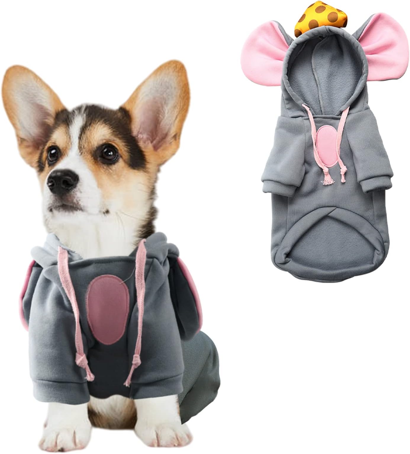 SGQCAR Pet Clothes Dog Hoodie Sweatshirts Cute Mouse Cheese Puppy Costume Soft Thickening Warm Pup Pajamas Cold Weather Sweater for Small Medium Dogs Cats Doggie (XS)…