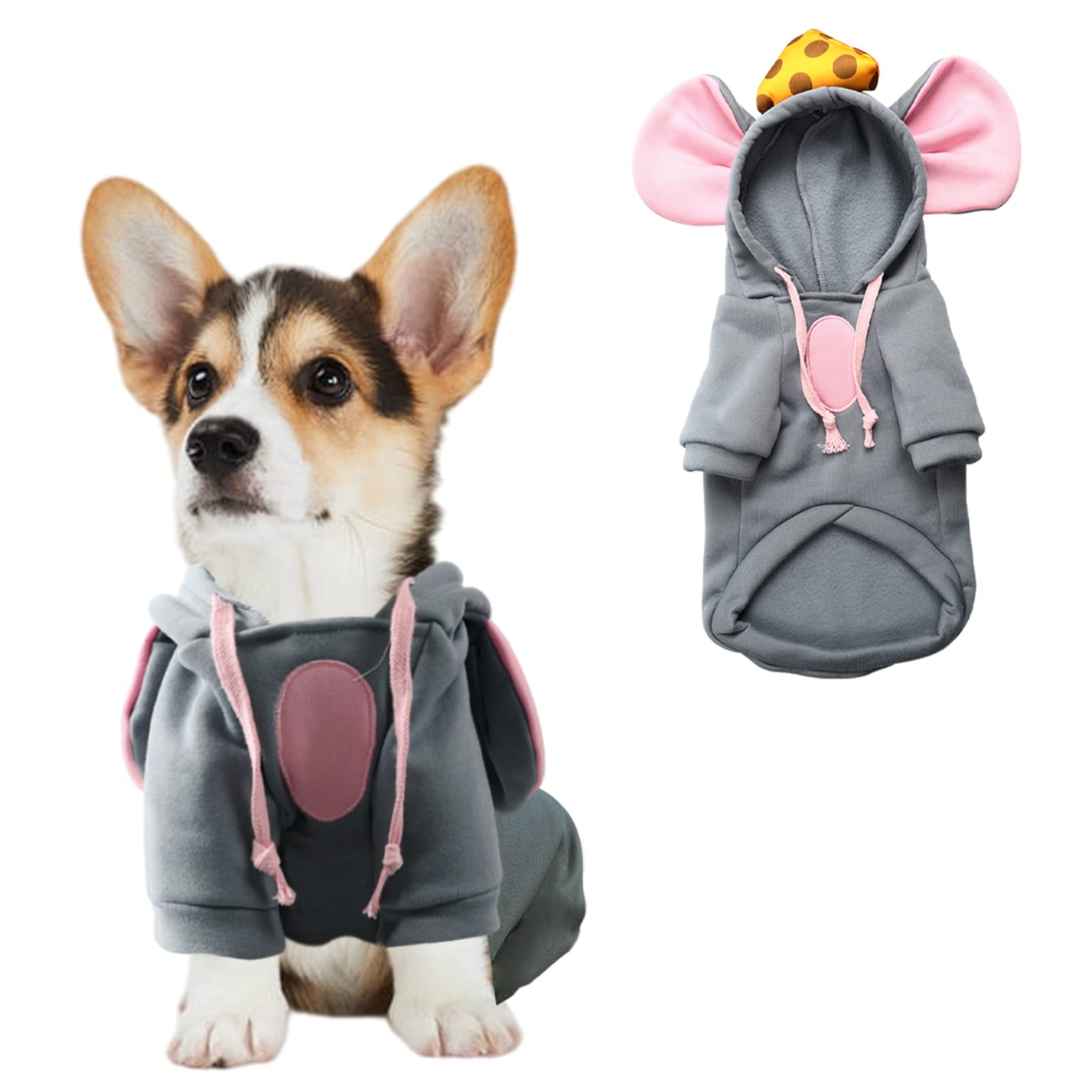 SGQCAR Pet Clothes Dog Hoodie Sweatshirts Cute Mouse Cheese Puppy Costume Soft Thickening Warm Pup Pajamas Cold Weather Sweater for Small Medium Dogs Cats Doggie (XS)…