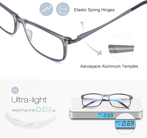 Miniatura 5 de Paquete de 2 lentes de lectura ultraligeros progresivos multienfoque para hombre, brazo de aluminio TR90, marco de bloqueo de luz azul,
