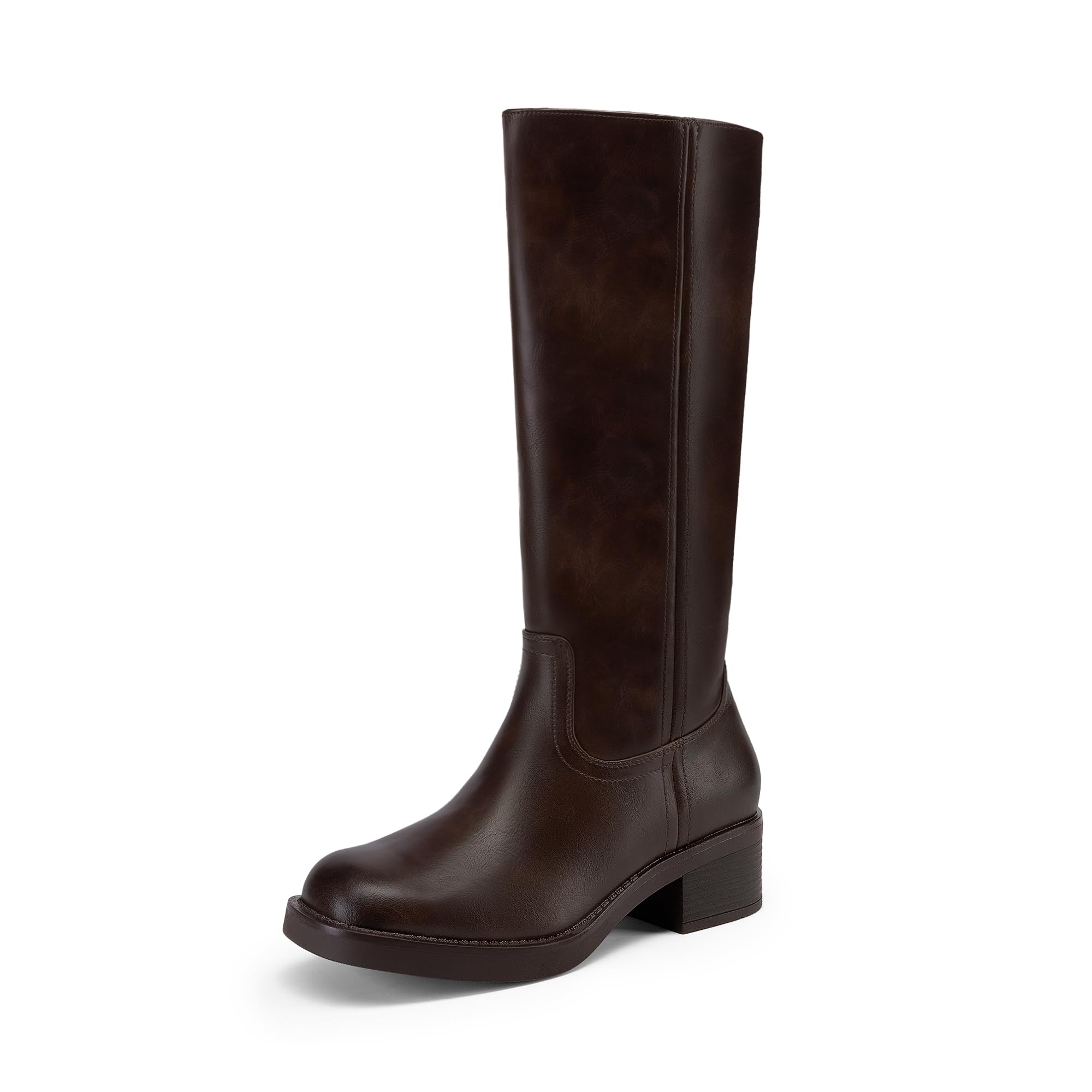 DREAM PAIRS Botas altas hasta la rodilla para mujer, plataforma de punta cuadrada, tacón grueso, botas de campus de plátano para mujer, cómodas botas altas de equitación con cremallera lateral