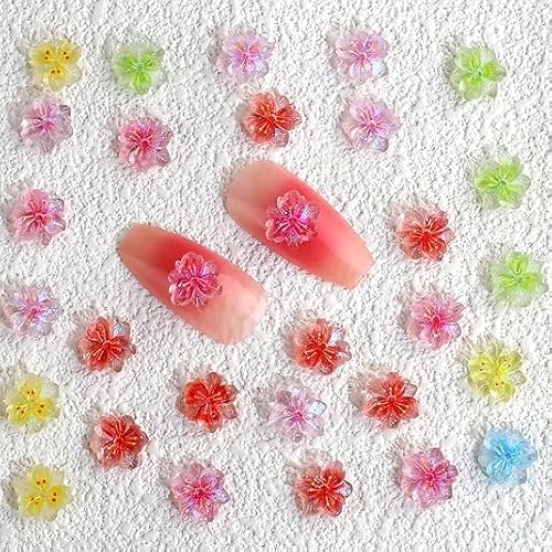 50pcs 3D Flower Nail Charms, Mixed Color Nail Art Charms, Resin Flower Petals Floral Nail Jewels Nail Decorations for Nail Art DIY Nail Accessories Nail Supplies for Women Girls
