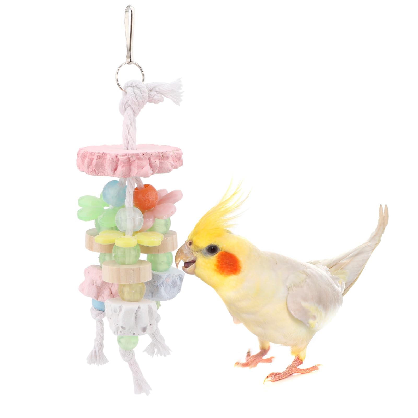 Hypeety Bird Calcium Teeth Grinding Stone Chew Treats Toy Beak Buffer Stone for Hamster Bird Parrot African Grey Parakeets Cockatiels Conures Amazons Small Animal Cage Hanging Bite