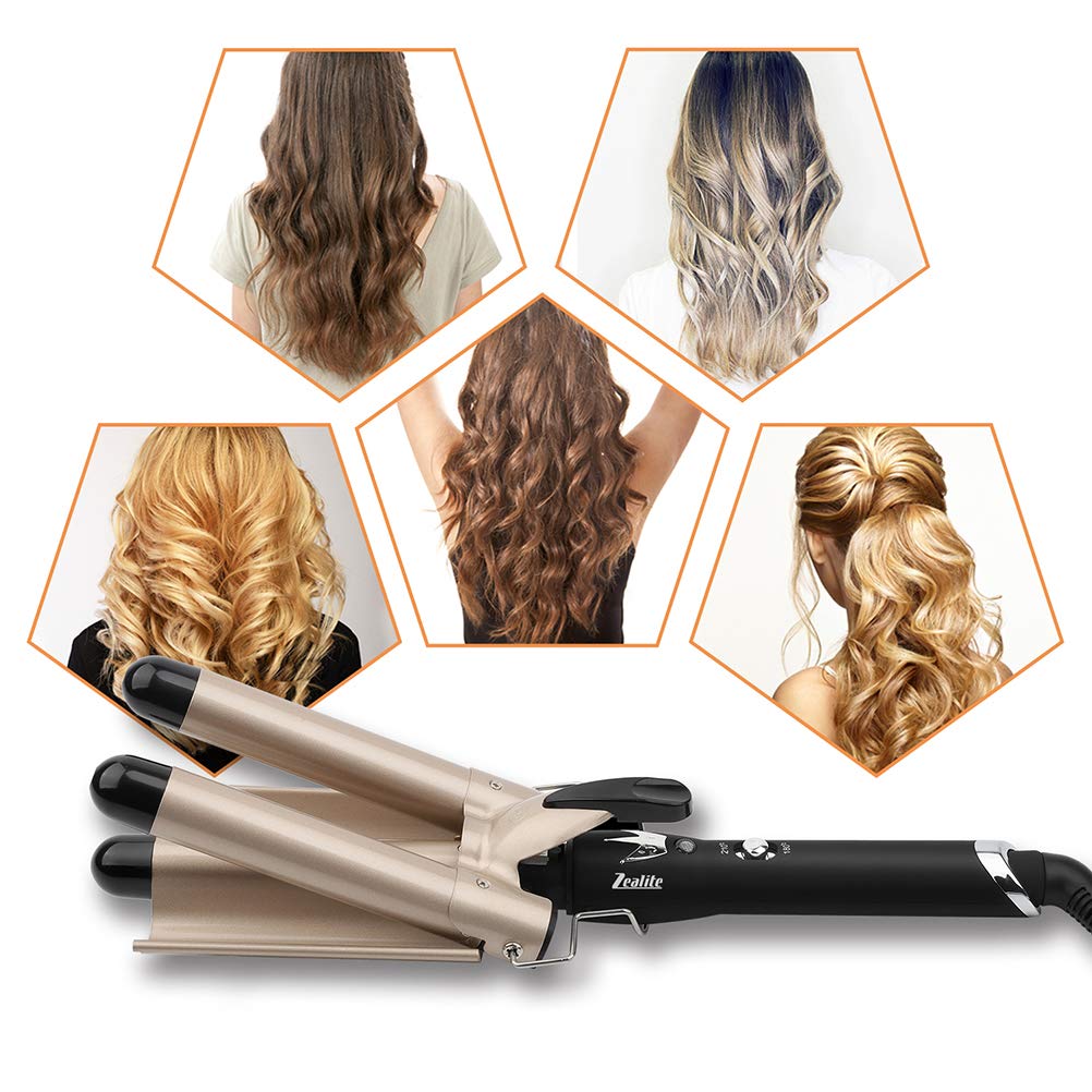 3 Barrel Curling Iron Wand, Zealite Ceramic Tourmaline 1 Inch Crimper Hair Iron, Hair Waving Styling Tools for Women or Girls : Beauty & Personal Care