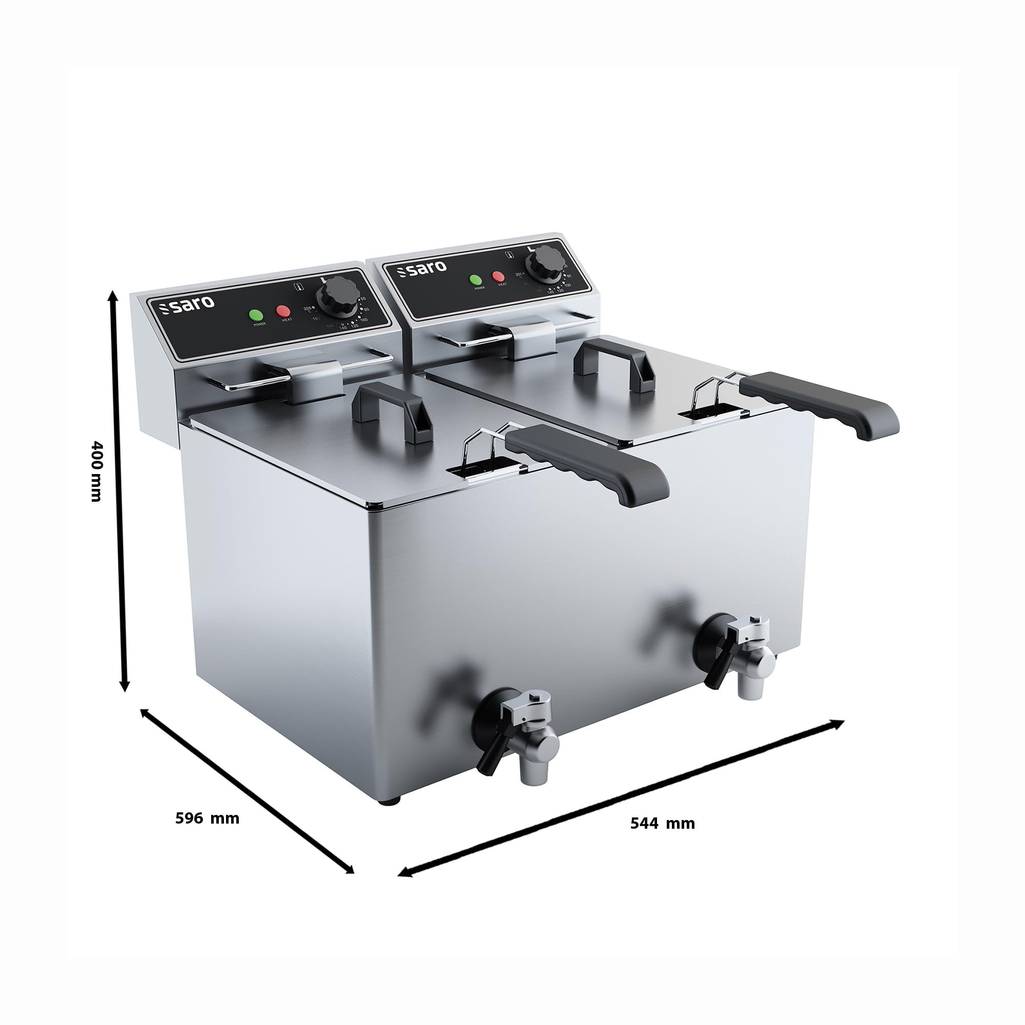 SARO EF 88 Freidora con grifo de drenaje, 2 x 8 l, acero inoxidable, recipiente con zona fría, dispositivo térmico extraíble, termostato de seguridad, 2 x 3 kW