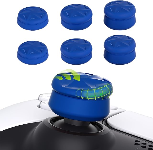 PlayVital Razor 3 Pary Thumbs Cushion Caps Uchwyty Osłony Joysticka do ps5 Nakładki na Kciuki do ps4, do Xbox Series X/S, do Xbox Core/Xbox One/Elite Series 2,do Switch Pro Kontroler-Niebieski