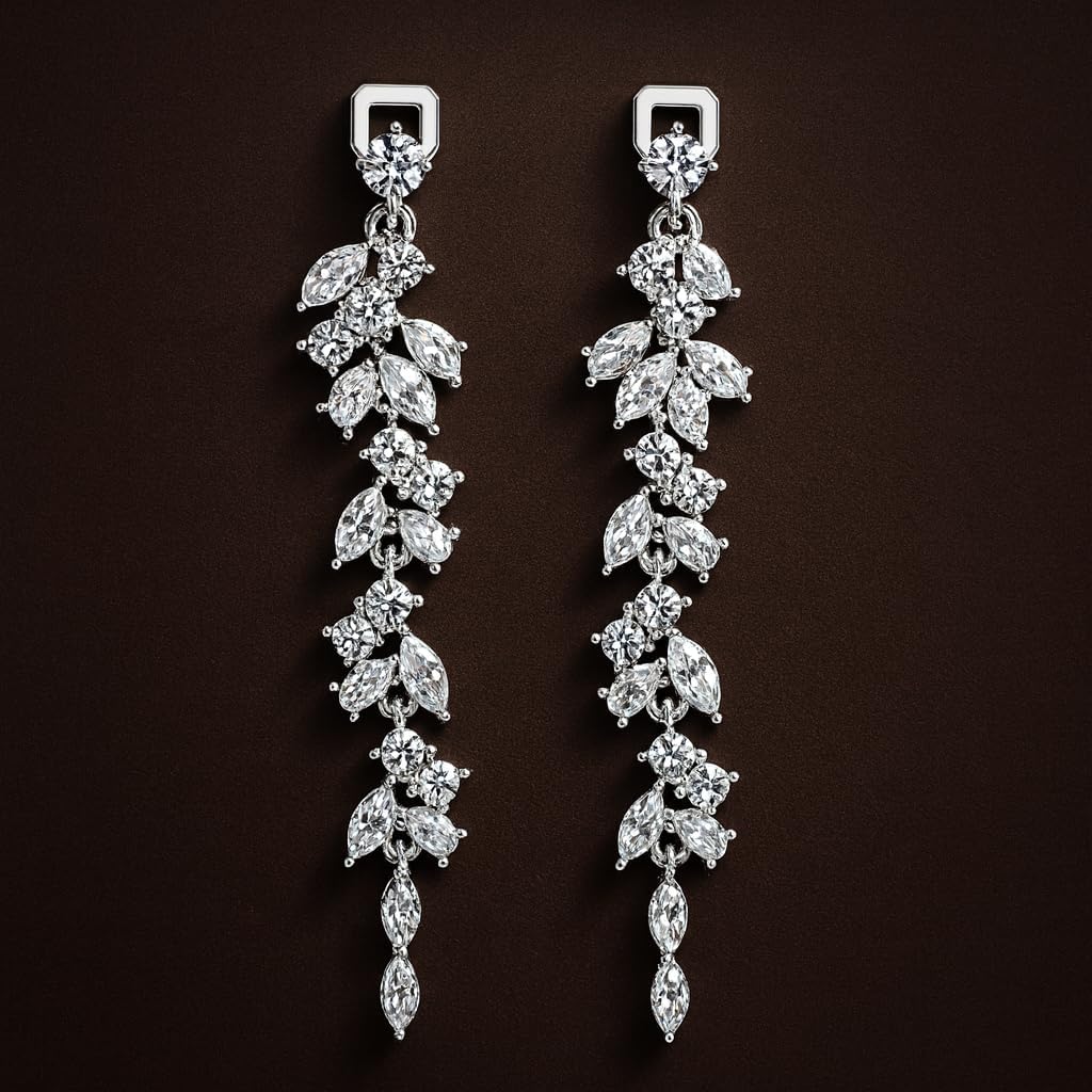 Long Tassel 925 Sterling Silver Drop Clip On Earrings for Women, Cubic Zirconia CZ Dangle Drop Earrings Non Pierced Earrings for Wedding Party - Image 8