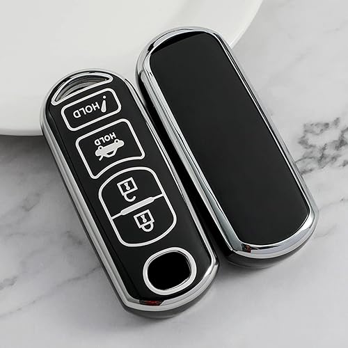 Miniatura 4 de Funda para llavero Mazda, con llavero dorado, compatible con Mazda 3 6 8 Miata MX-5 CX-3 CX-5 CX-5 CX-7 CX-9 4 botones (negro), Negro -