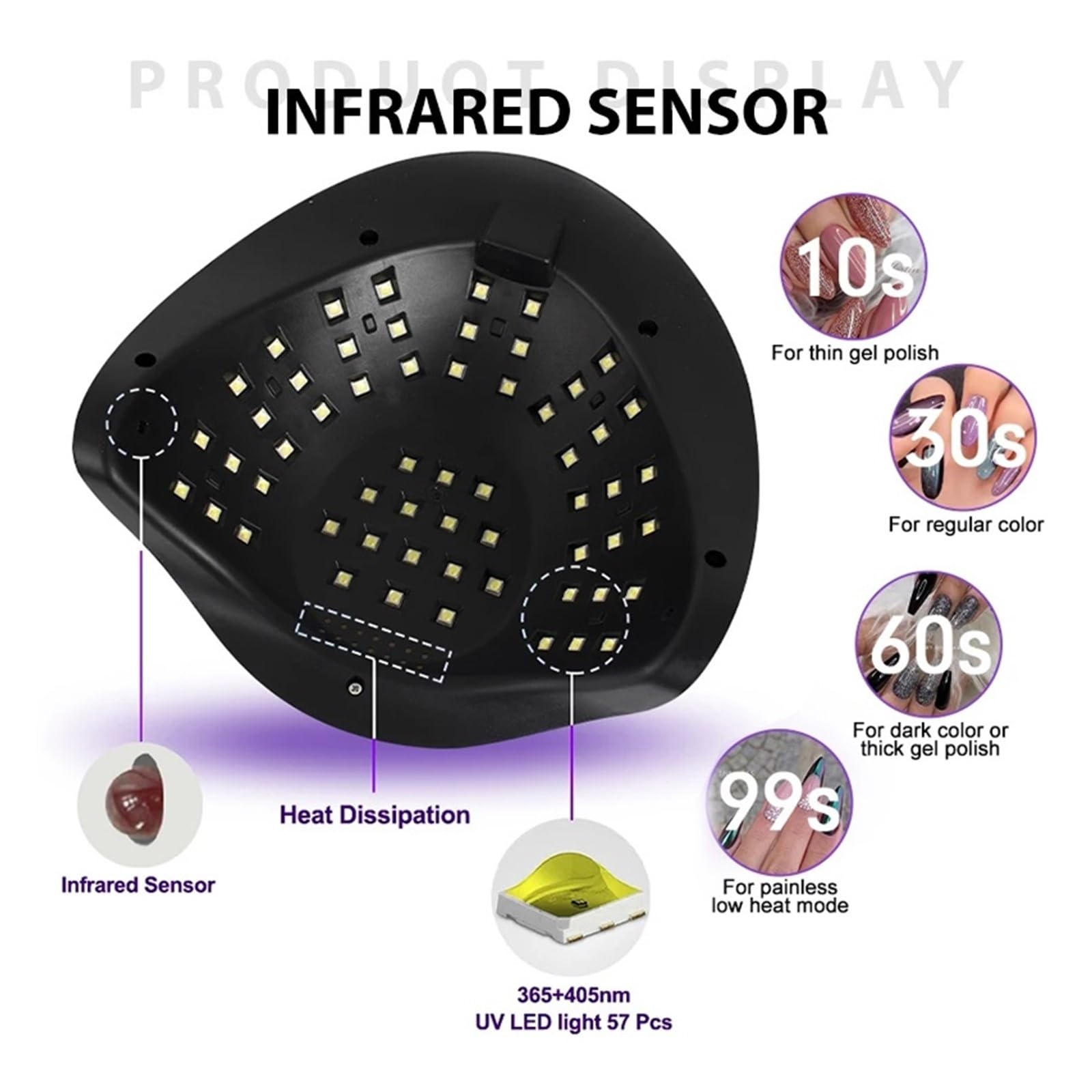 Lampara Uñas Semipermanentes, Lámpara de uñas LED UV 66 LED Secador de uñas Lámpara de uñas LED UV for curar todo el esmalte de uñas de gel con detección de movimiento Equipo de herramientas de salón