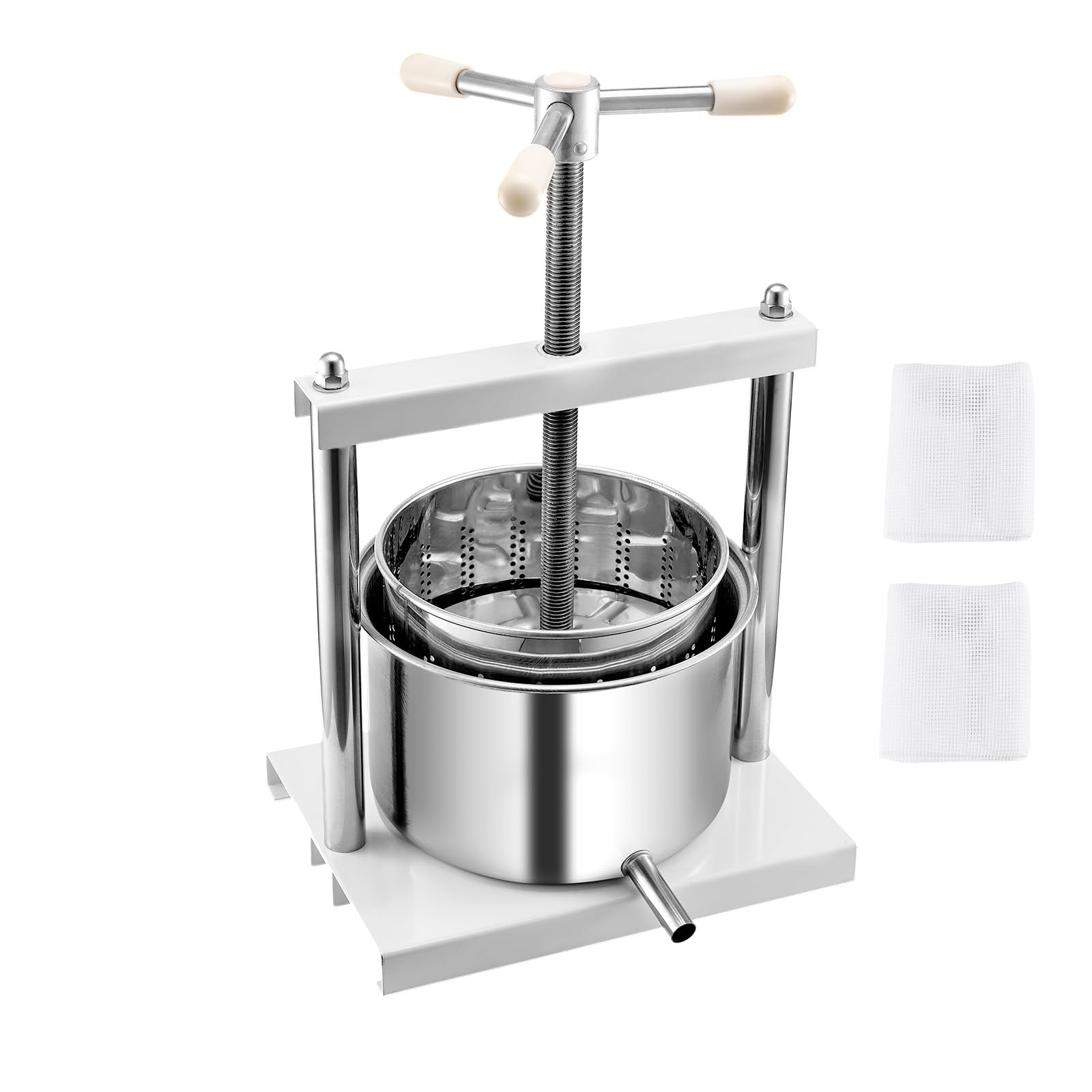 Happybuy 1.45 Gal/5L Fruit Wine Press with 2 Stainless Steel Barrels, Manual Juice Maker for Cider, Apple, Grape, Tincture, Honey, and Olive Oil, Perfect for Home and Outdoor Kitchens