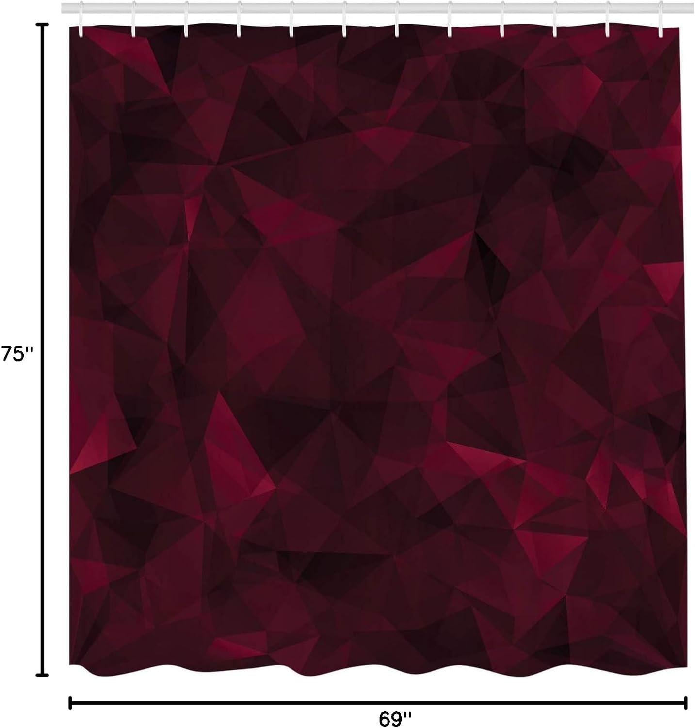 Ambesonne Abstract Shower Curtain, Broken Glass Inspired Geometric Triangle Abstract Shapes Computer Graphics, Cloth Fabric Bathroom Decor Set with Hooks, 75" Long, Dark Maroon
