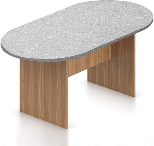 Miniatura 8 de Mantel ajustable ovalado de poliéster con bordes elásticos verdes, con estampado de figuras florales retro, se adapta a mesas ovaladas de hasta 42 x