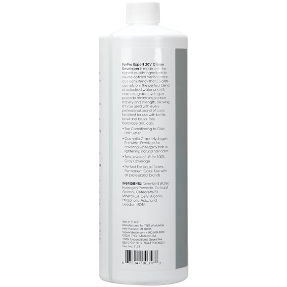 ForPro Expert 20 Volume Creme Developer, 32 Fl Oz for Hair Lightening, Gray Coverage & Color Deposit with Standard Lift