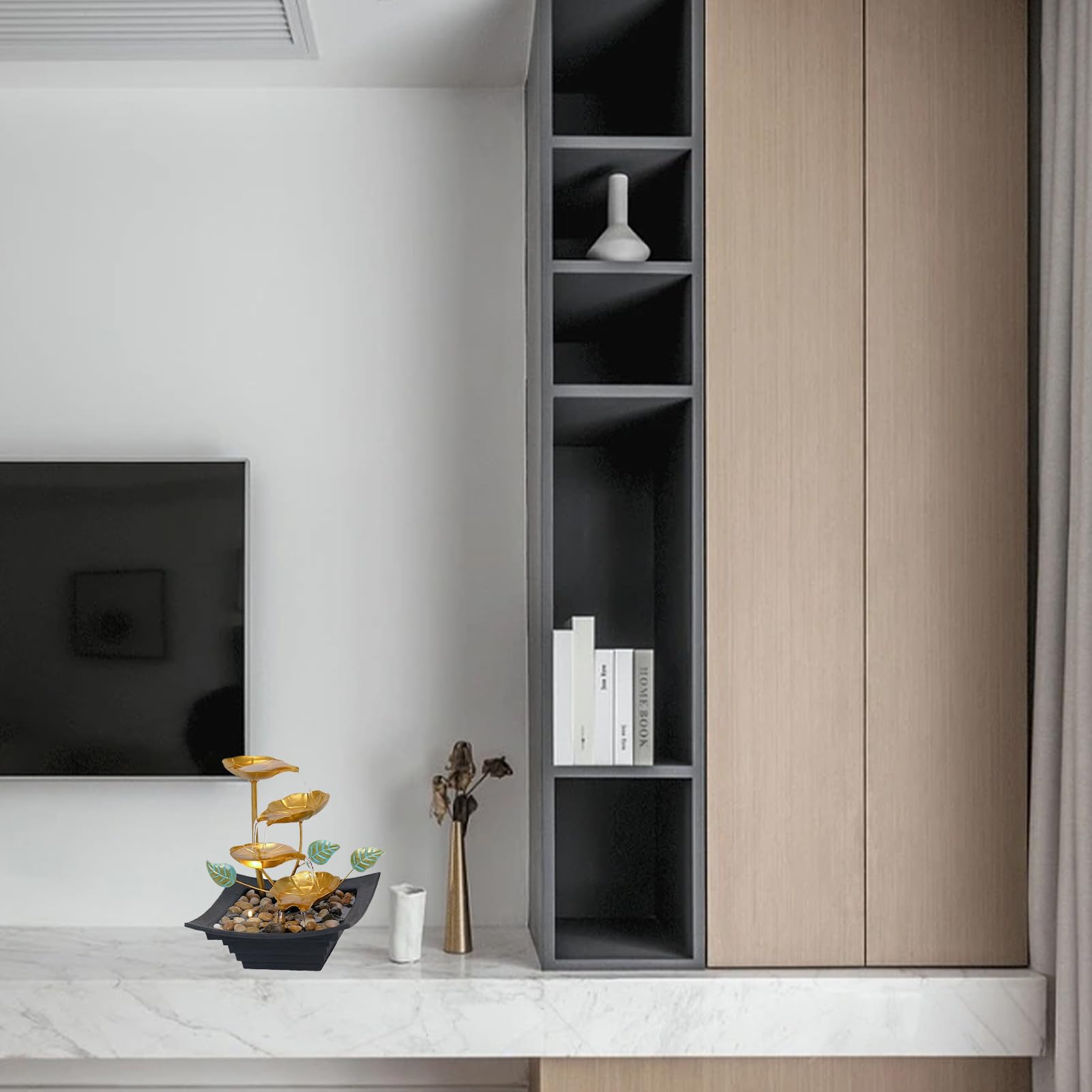 Fontaine d'eau Courante avec Lumière LED, Fontaine de Bureau Décorative pour Méditation, Décoration Maison