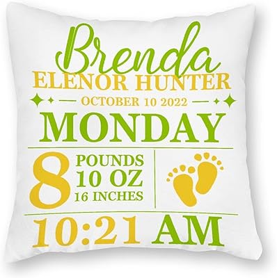 by Unbranded Cute Footprints Pillow Case 18x18 Inch Baby Birth Announcement Pillow Custom Cotton Throw Pillow Cover 18x18 Personalized Cushion Cover Case for Baby Shower Pillowcase