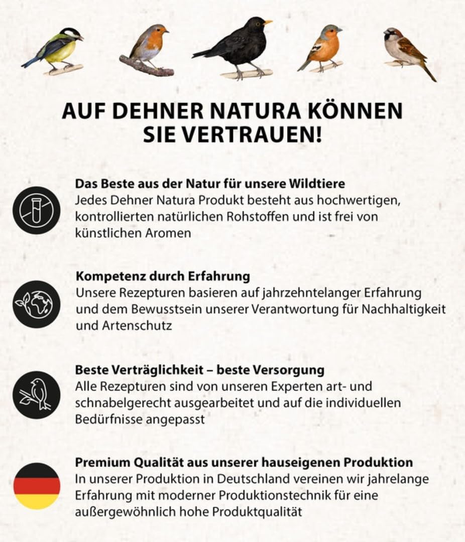 Dehner Natura Premium Meisenknödel ohne Netz, Insektenknödel, ganzjähriges Wildvogelfutter proteinreich / energiereich, im Eimer, 100 Stück je 90 g (9 kg)