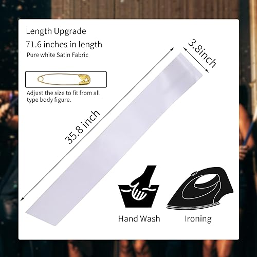 Miniatura 2 de CIEHER Paquete de 2 bandas blancas de satén en blanco, banda de satén para novia, banda personalizada, banda de graduación, banda para la corte de