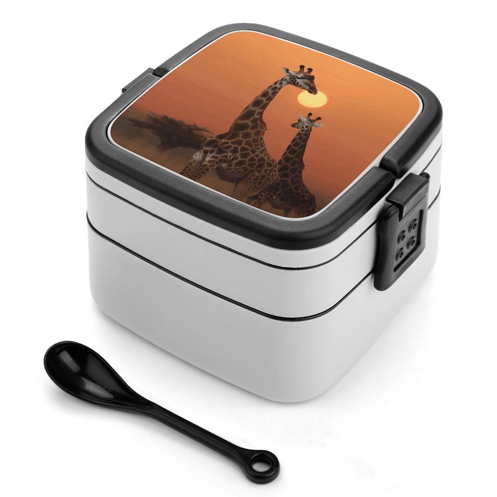 VstaDank Giraffe at Sunset Bento Box Portable Adult Lunch Box with 2 Layer&Spoon Reusable Insulated Lunchbox Large Food Containers Leak Proof Lunch Containers for Work Camping Meal Prep
