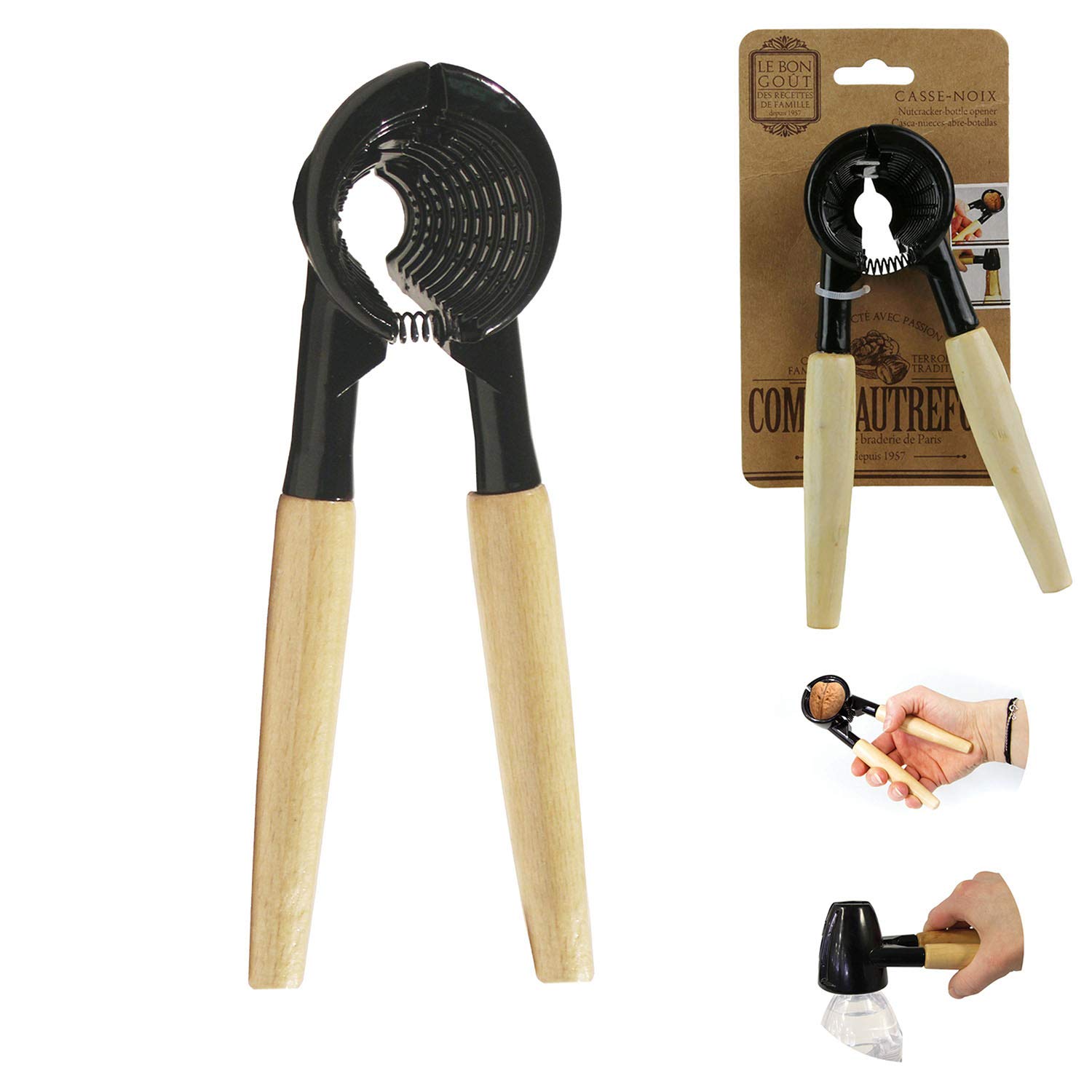 COOK CONCEPT - Casse Noix Ouvre Bouteille Avec Pince et Manche En Bois - Conçu Pour Noix et Bouteilles - Structure Métal Robuste - Dimensions Compactes