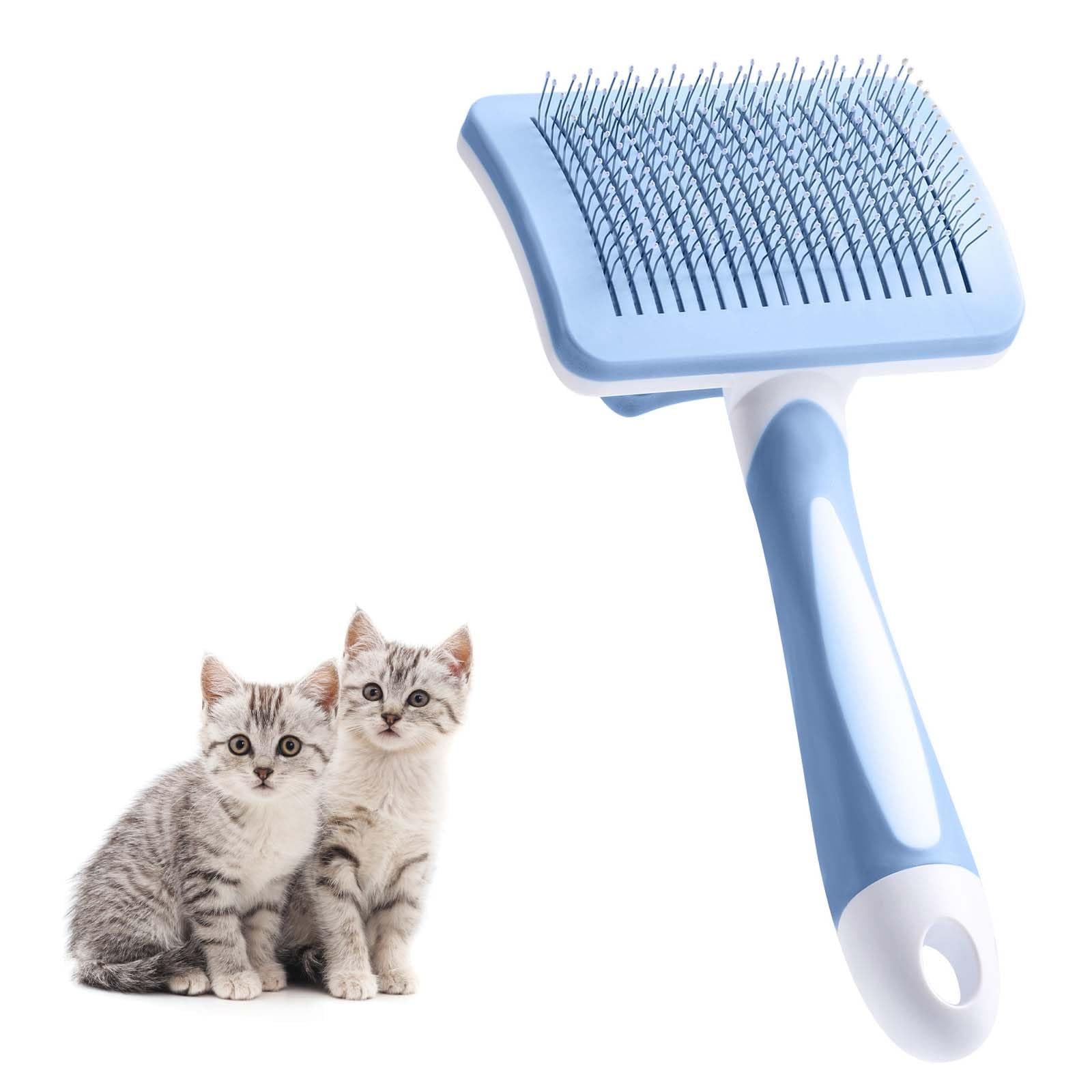 Vinabo Selbstreinigende Katzenbürste für Kurzhaar & Langhaar, Tierhaarbürste für Katzen & Hunde, Unterfellbürste gegen Unterwolle & lose Haare, Fellbürste mit One-Click-Reinigung, Blau