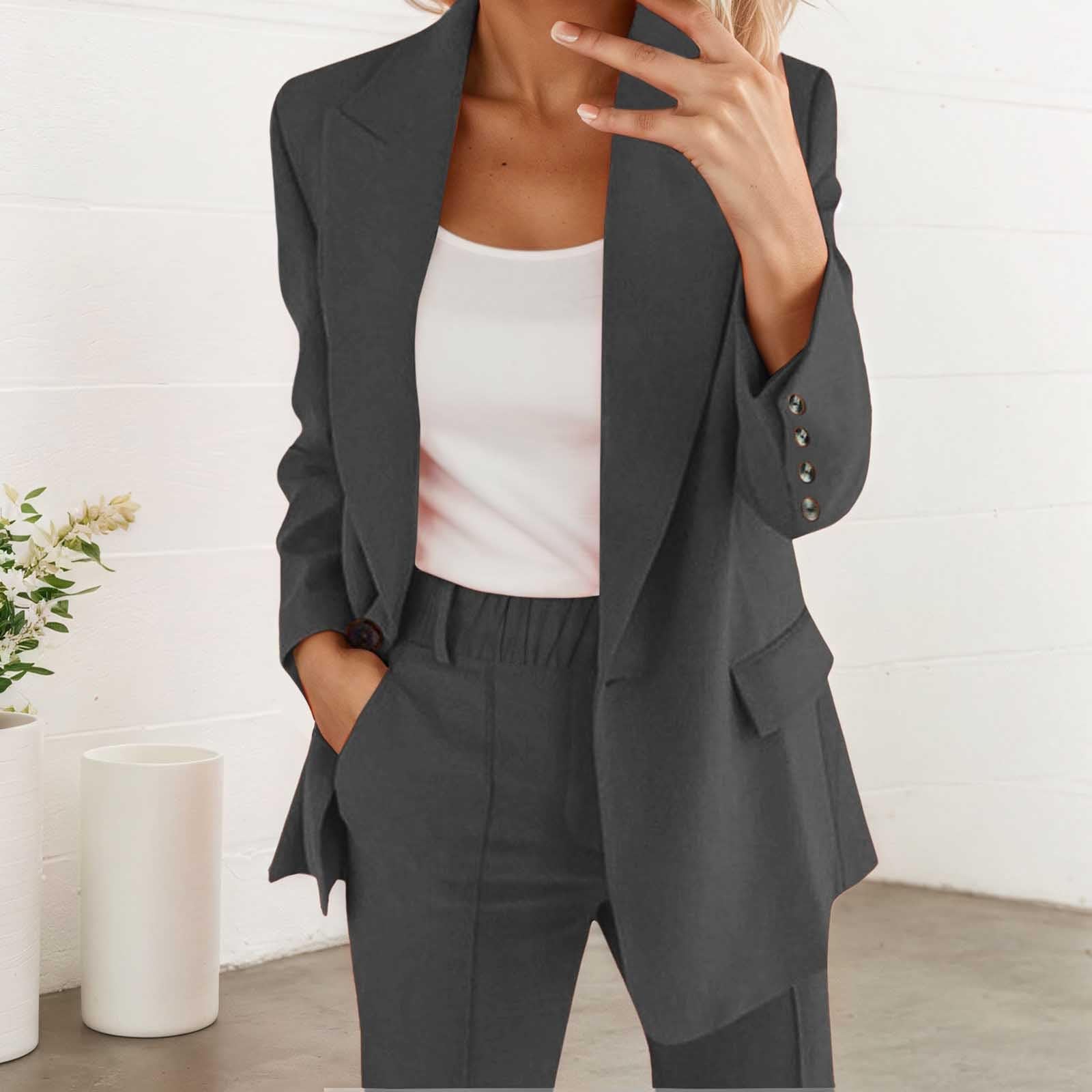 GOSEAGOTOFUN Women 2 Piece Outfits Sets Plus Size Blazer Sets Women Business Outfits Blazer Jackets Straight Leg Pants Suits