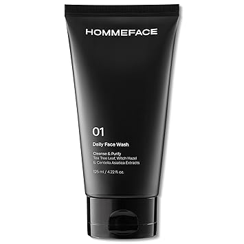 غسول الوجه اليومي للرجال من HommeFace - منظف لطيف للوجه للتنظيف العميق والتنقية - تقنية العناية بالبشرة الكورية مع مستخلصات الكولاجين والبندق الساحر والسيكا، 4.22 أونصة