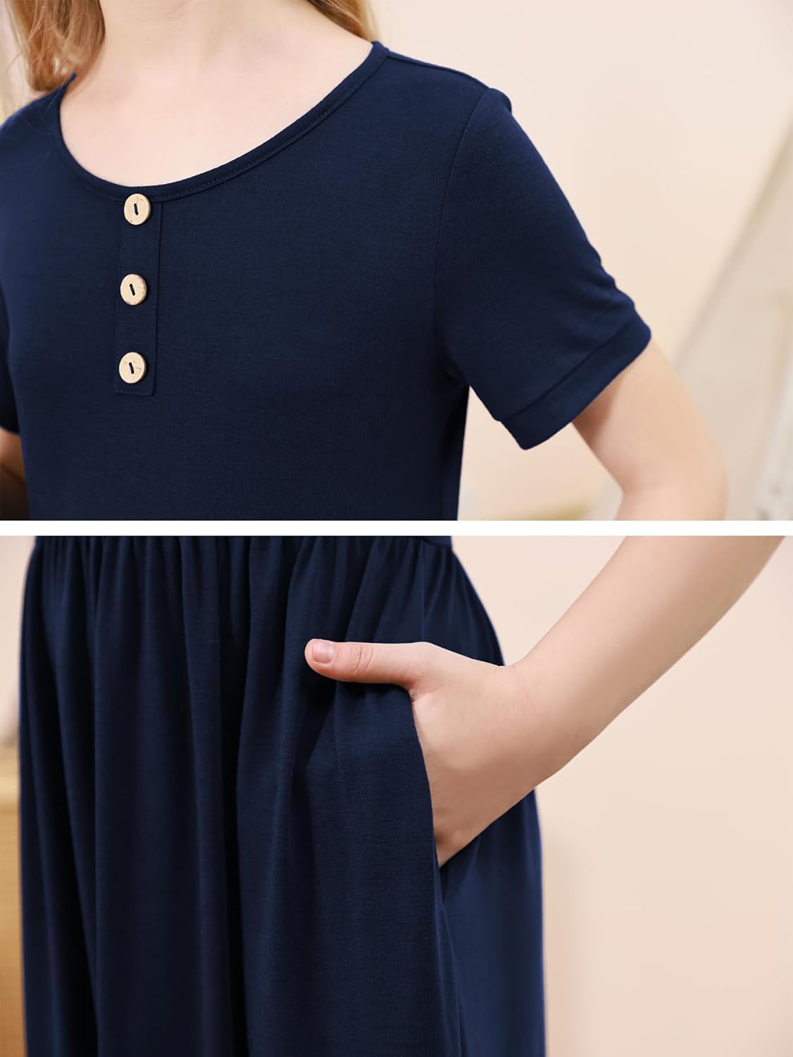 GORLYA Girl’s Casual Loose Simple Button Holiday Long Maxi Dress with Pockets for 6-14Y Kids - Image 6