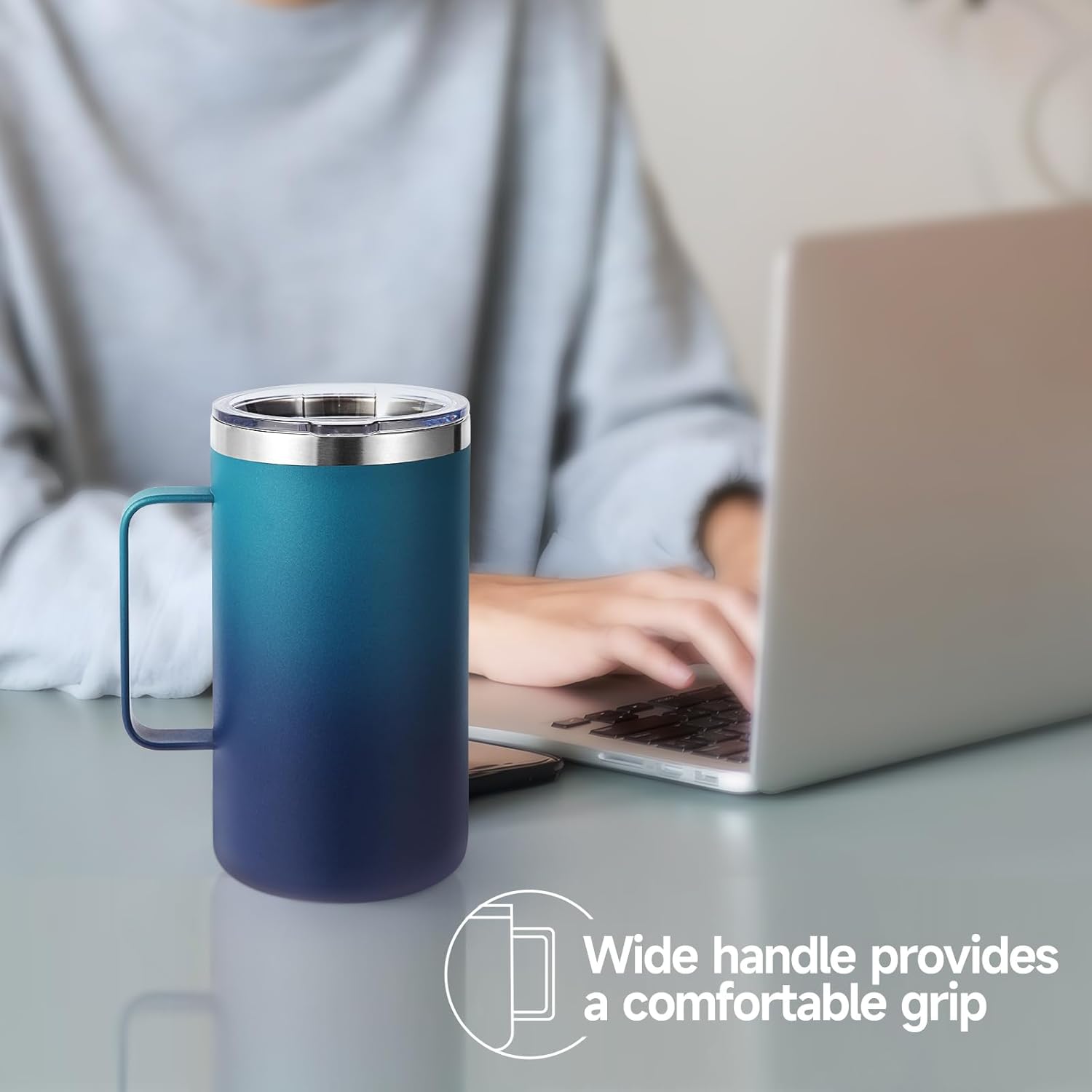 Volhoply 24oz Insulated Coffee Mug with Lid and Straw, Stainless Steel Travel Mugs with Handle, Double Wall Vacuum Leak Proof Coffee Tumbler Cup (Mixed,2) - Image 2