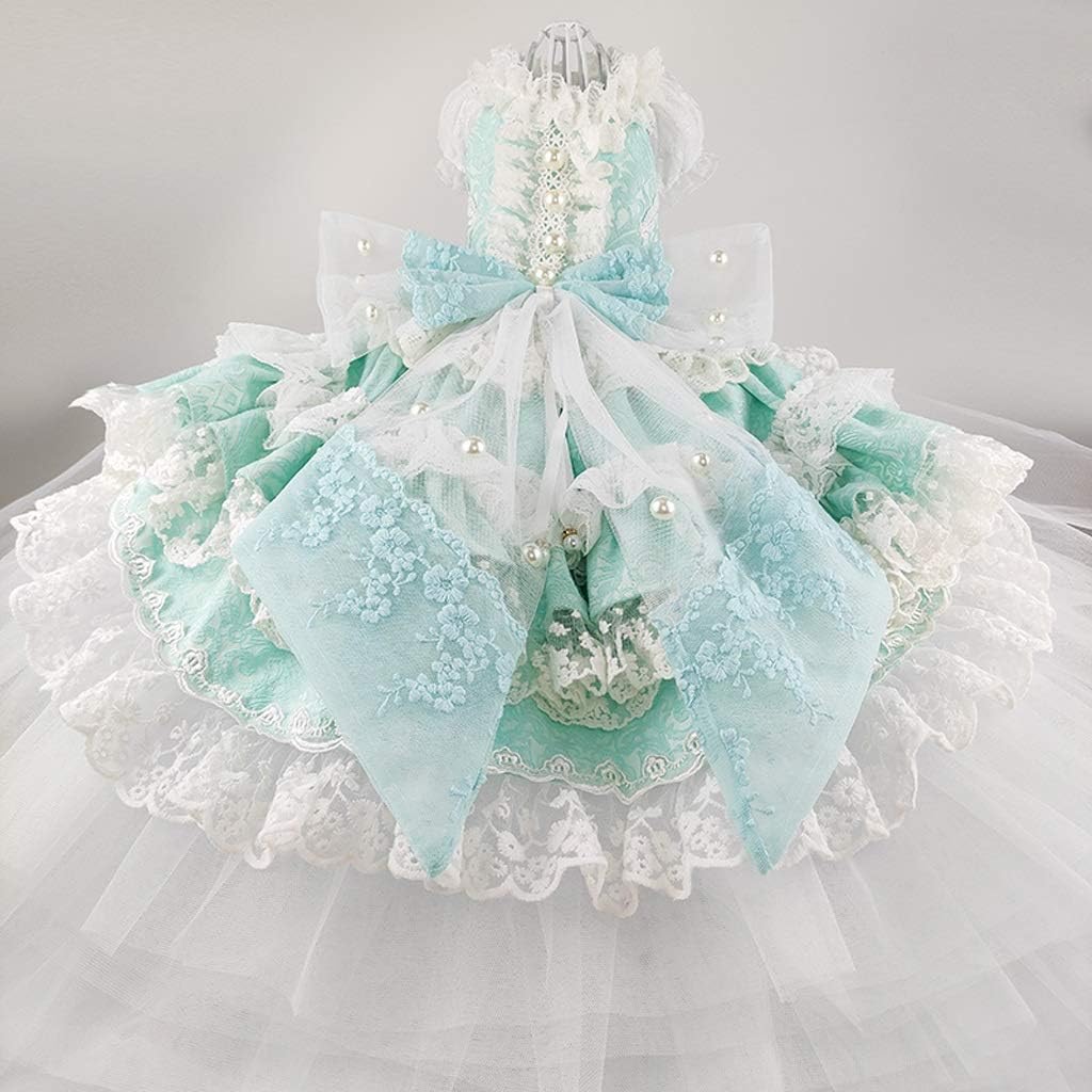 Handmade Dog Clothes Dog Dress Classic Chapel Train Gown Pearl Lace Tulle Pets Wedding Dress Photography (Size : X-Large) (X)