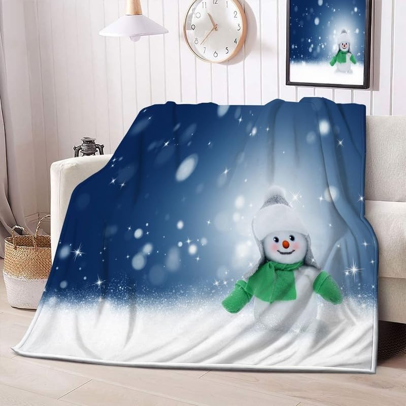 Couverture Polaire 220x240 cm Joli Bonhomme de Neige, Plaid Polaire Flocons de Neige d'hiver Flanelle 2 Personnes, 3D Imprimée Couvertures et Plaids Doux et Chaud for Canape Lit L468