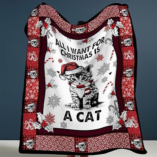 Miniatura 4 de Manta de Navidad con diseño de gato, suave y acogedora manta de felpa de gatito y gato, regalos para amantes de los gatos, cálida y ligera, ropa de