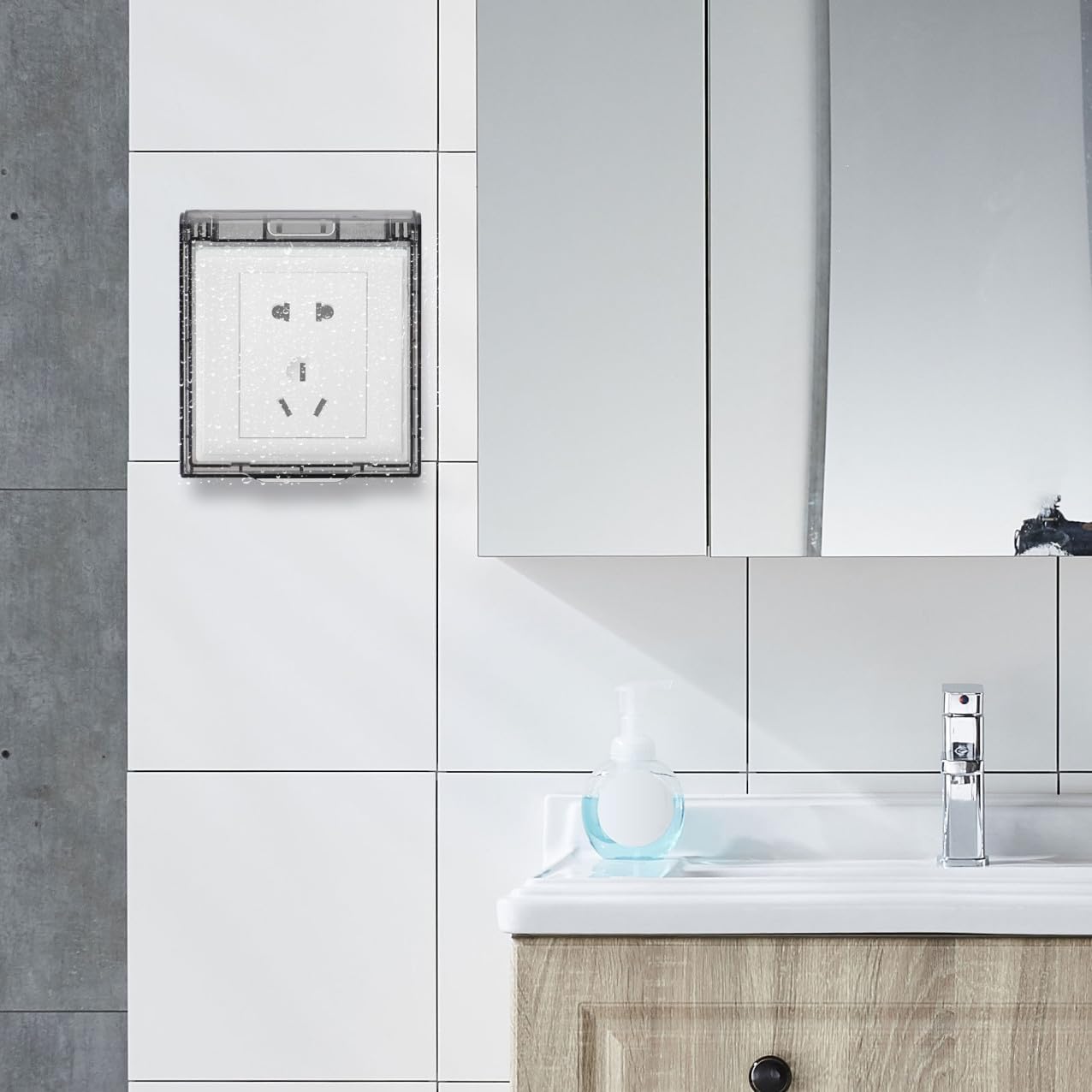 PRETYZOOM 2pcs Waterproof Wall Switch Safety Cover with Adhesive, Protective Outlet Guard Case for Bathroom Kitchen Outdoor Use, Gray Weatherproof Electrical Switch Protector
