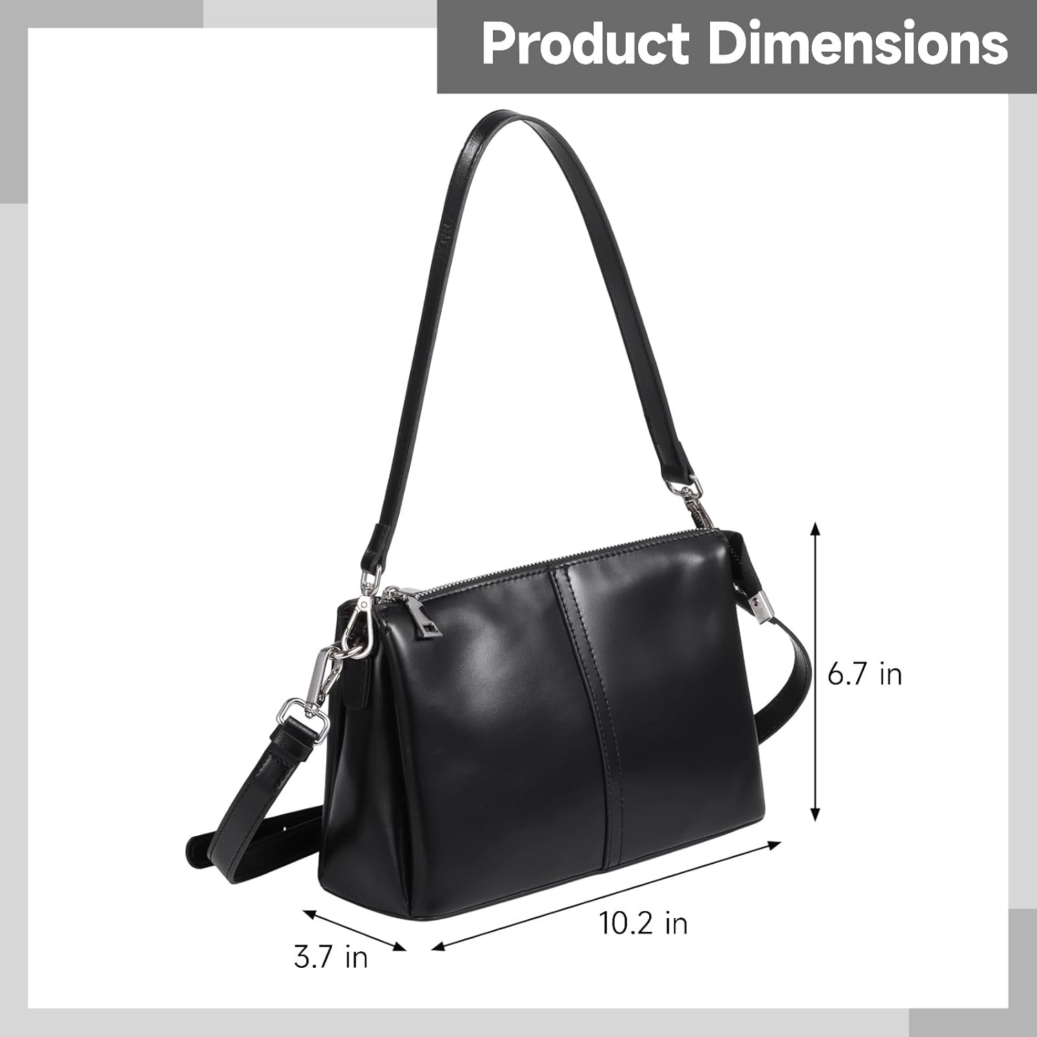 Women's Shoulder Bag, Leather Crossbody Bag, Retro Women's Handbag with Multiple Pockets, Adjustable Straps, Black, 10.2 x 3.7 x 6.7 in - Image 3