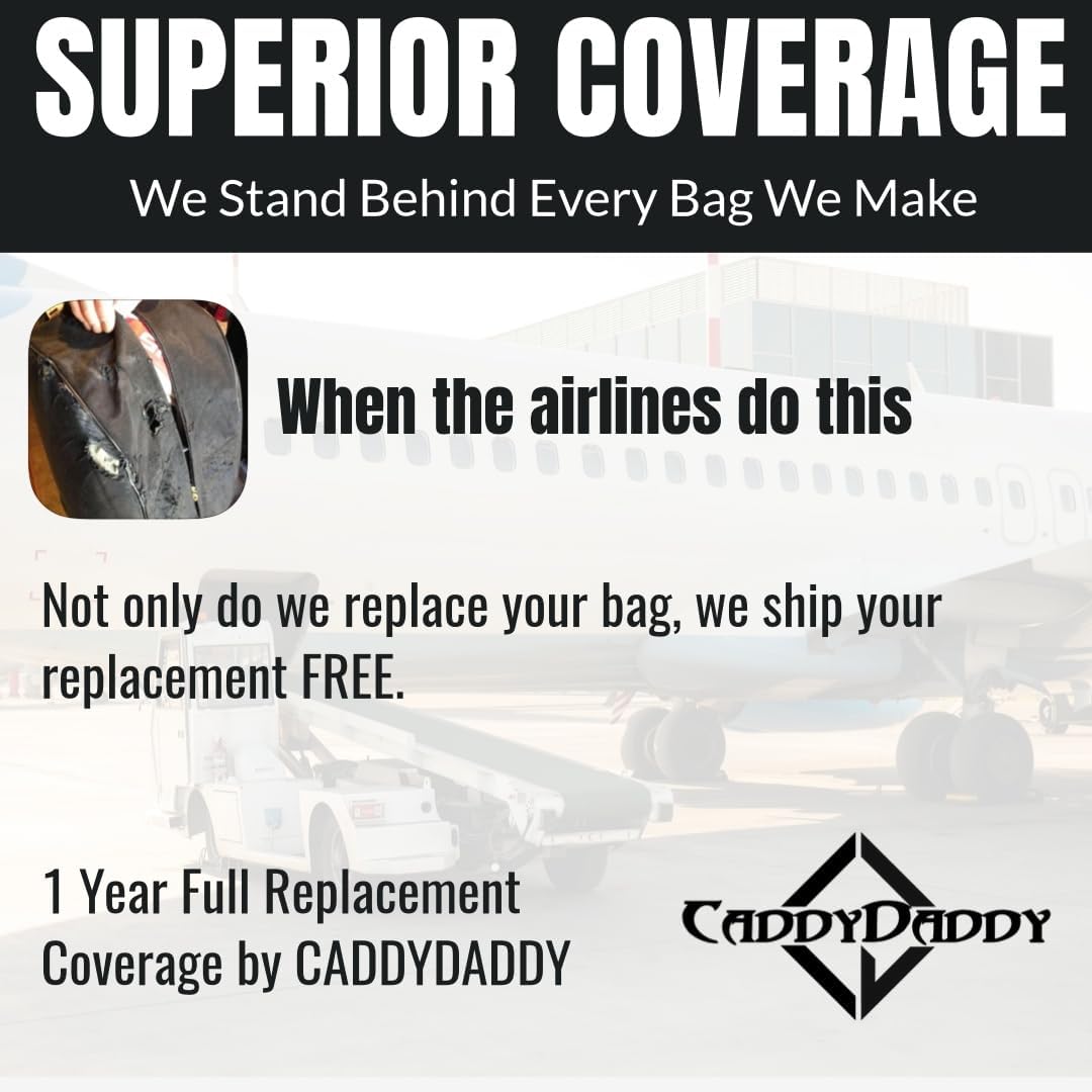 CaddyDaddy Enforcer Golf Travel Bag Soft-Sided Cover with Hard Top Protection w/North Pole, Wheels & Lockable X-Large Zippers. Case for Transporting Golf Clubs on Airlines, 1 Year Replacement Coverage