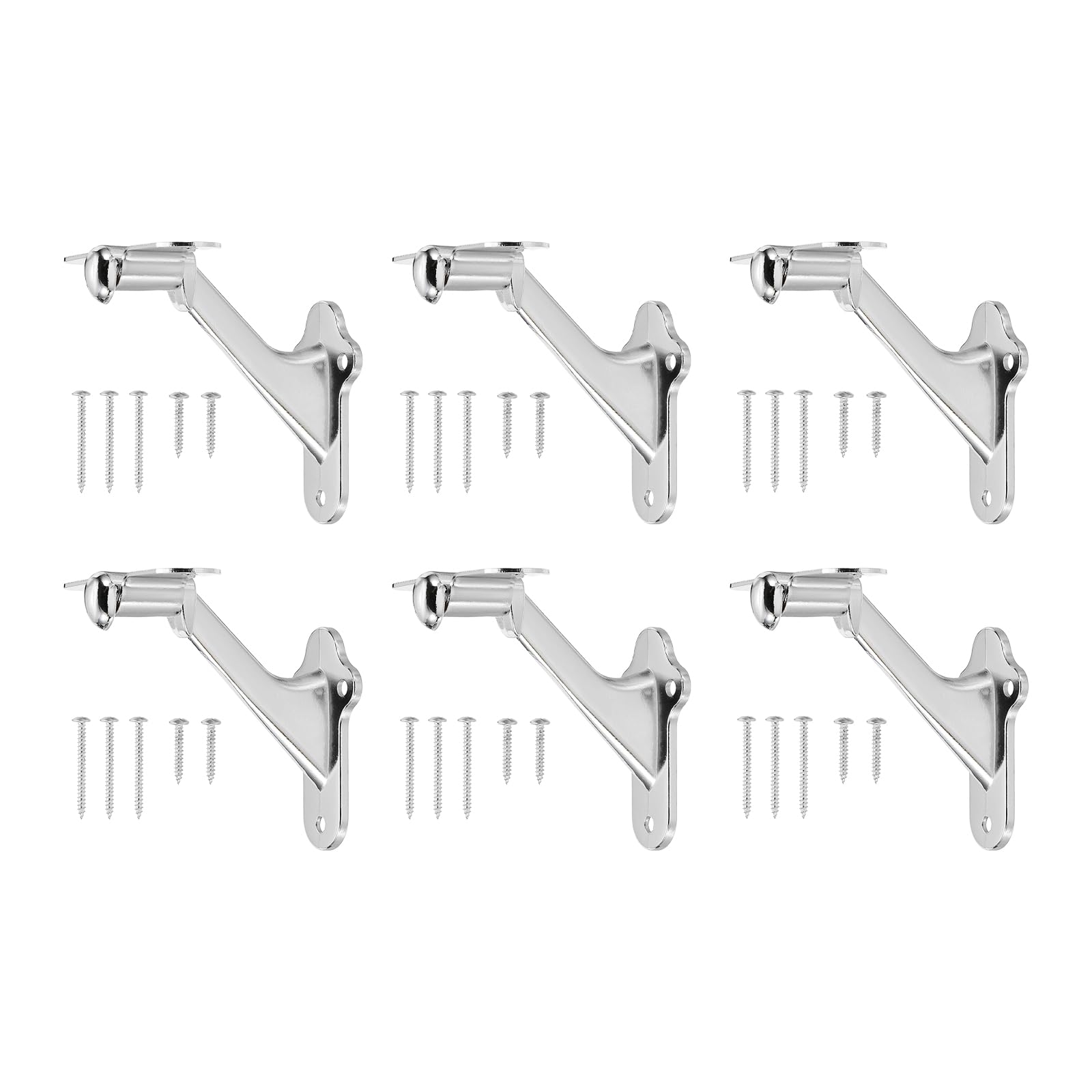 sourcing map 6Pack Silver Tone Handrail Bracket, 3 Inch Heavy Duty Stair Railing Brackets Stair Support Banister Hardware for Home Office Indoor & Outdoor Stairways