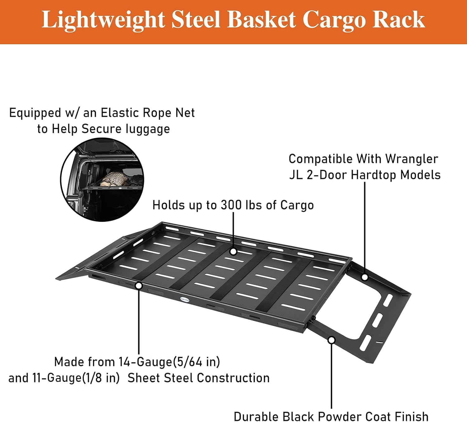 Hooke Road 2 Doors Wrangler JL Rear Cargo Carrier Luggage Management Storage for 2018-2026 Jeep Wrangler JL 2-Door Hard Top - Rear Truk Cargo Rack