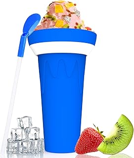 NORBOE Slushy Cup DIY Slushie Maker Silicone Cup Double Layers Cup Smoothie Pinch Ice Cup Silica Cup Magic Cup Portable Squeeze Icy Cup Summer Portable Travel for Parent and Kids (A01-Blue)