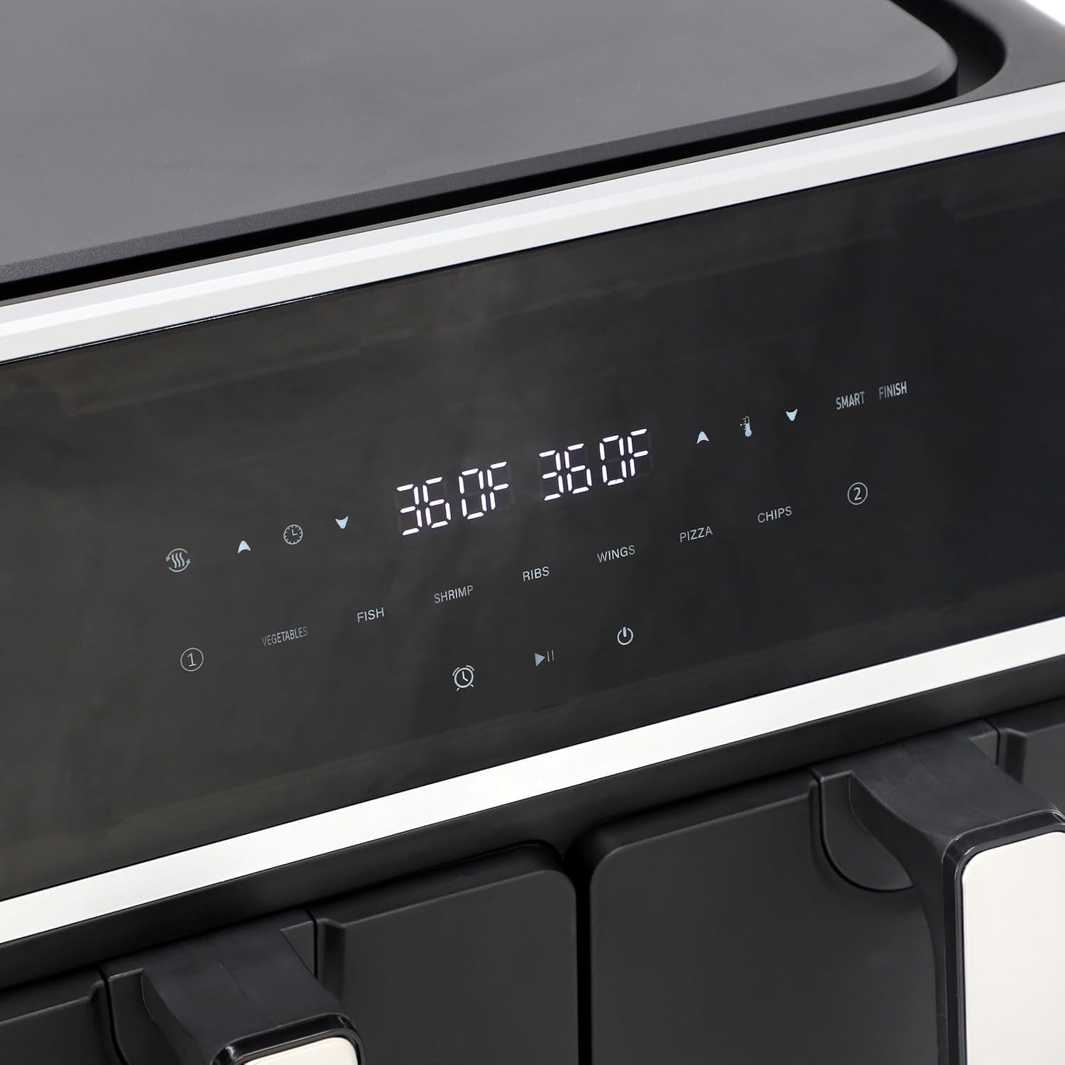 Close-up of the Orixforce Dual Basket Air Fryer's digital control panel