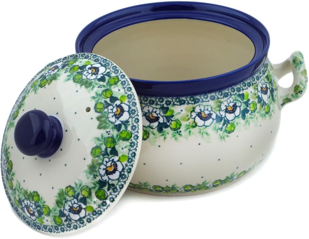 Polmedia Polish Pottery Tureen UNIKAT - Daisies Wreath Pattern Handmade in Boleslawiec Poland by Ceramika Artystyczna + Certificate of Authenticity