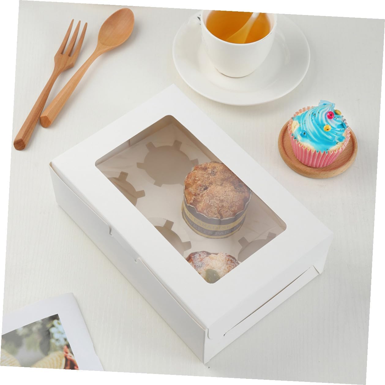 SEWACC 15pcs 6-count Cupcake Boxes with Window, White Paperboard Muffin Containers, Food-grade Cake Carrier for Birthday Parties and Baking Supplies