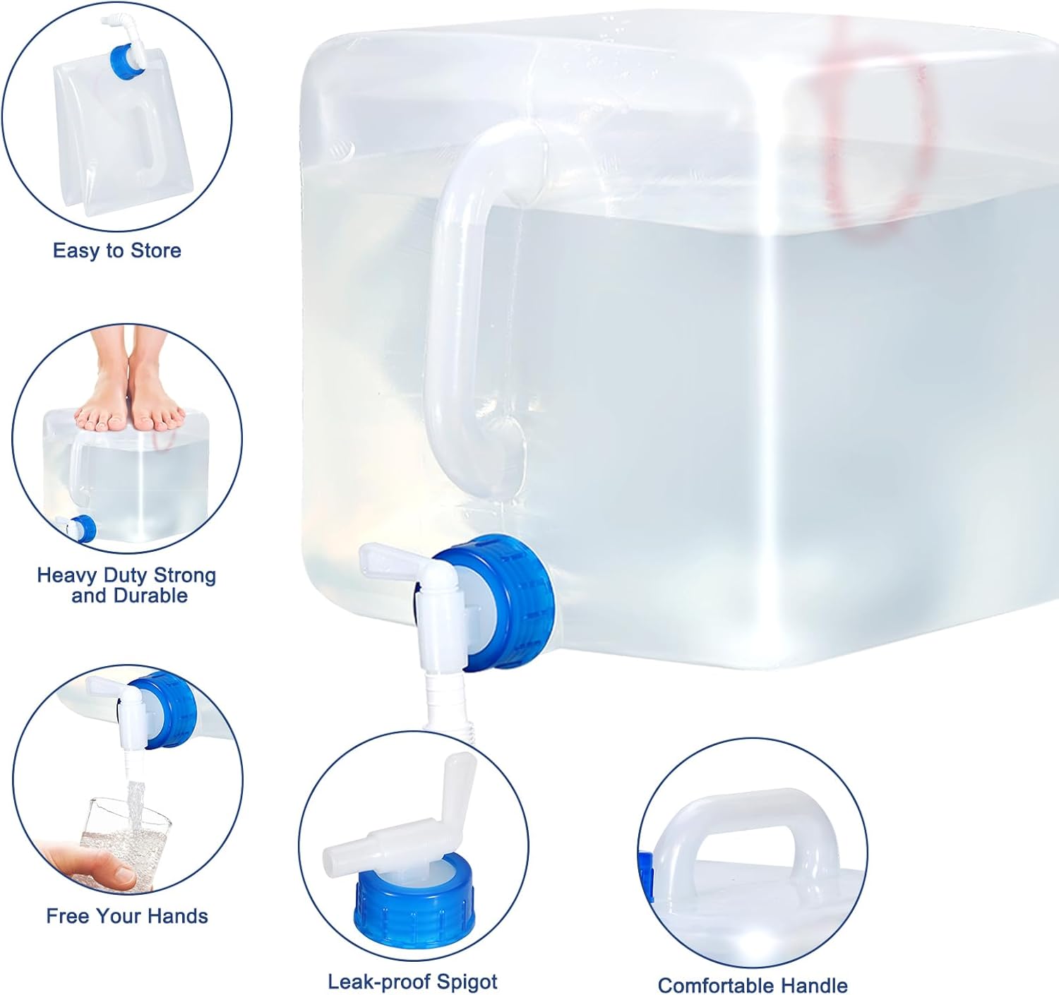 4 Pack PNEUICALLY Collapsible Water Jugs for Camping and Emergency - Foldable Water Storage Containers with Spigot, BPA Free 5.3 Gallon Tank