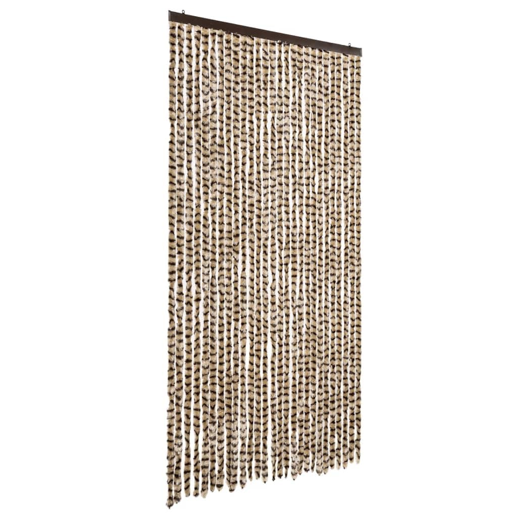 Rideau d’insectes de porte chenille beige marron 118x220 cm pour maison