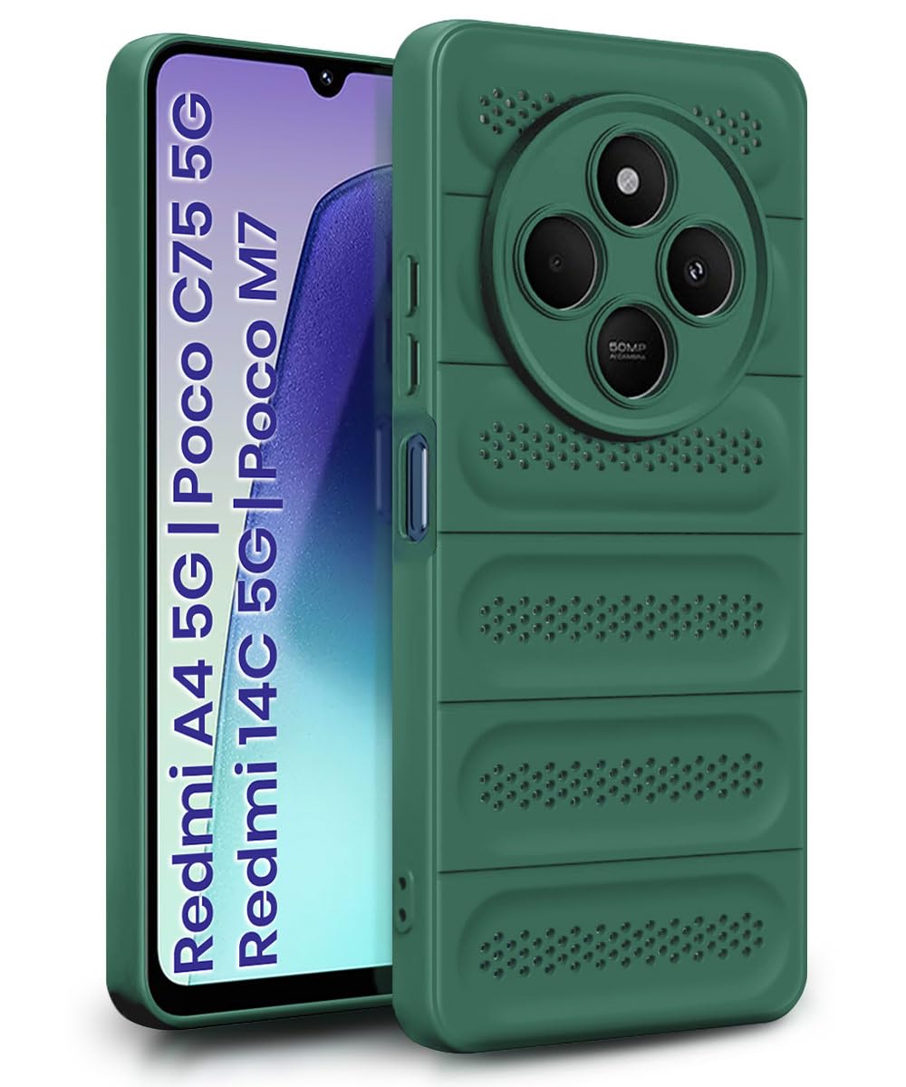 WOW IMAGINE Ultimate Silicone Back Cover Case for Redmi A4 5G | Poco C75 5G | 14C 5G | Poco M7 | Heat Dissipation Thin Soft TPU | 360° Camera Protection | Breathable Cooling Holes – Forest Green WOW IMAGINE Ultimate Silicone Back Cover Case for Redmi A4 5G | Poco C75 5G | 14C 5G | Poco M7 | Heat Dissipation Thin Soft TPU | 360° Camera Protection | Breathable Cooling Holes – Forest Green