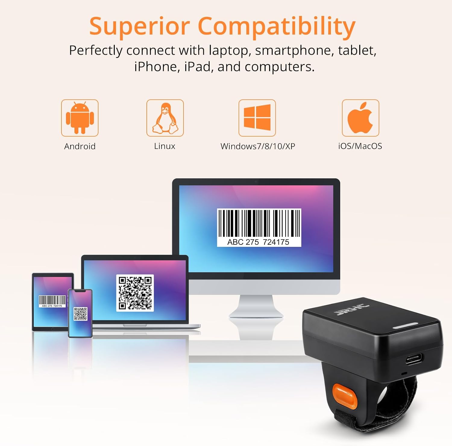 Barcode Scanner, 1D 2D QR Barcode Reader Wireless Mini Wearable Ring Finger Scanner with 2.4G Wireless & Wired Connection & Bluetooth Bar Code Scanners for iOS Android Win Mac Warehouse Store 5 61PfSPk5uzL. AC SL1500