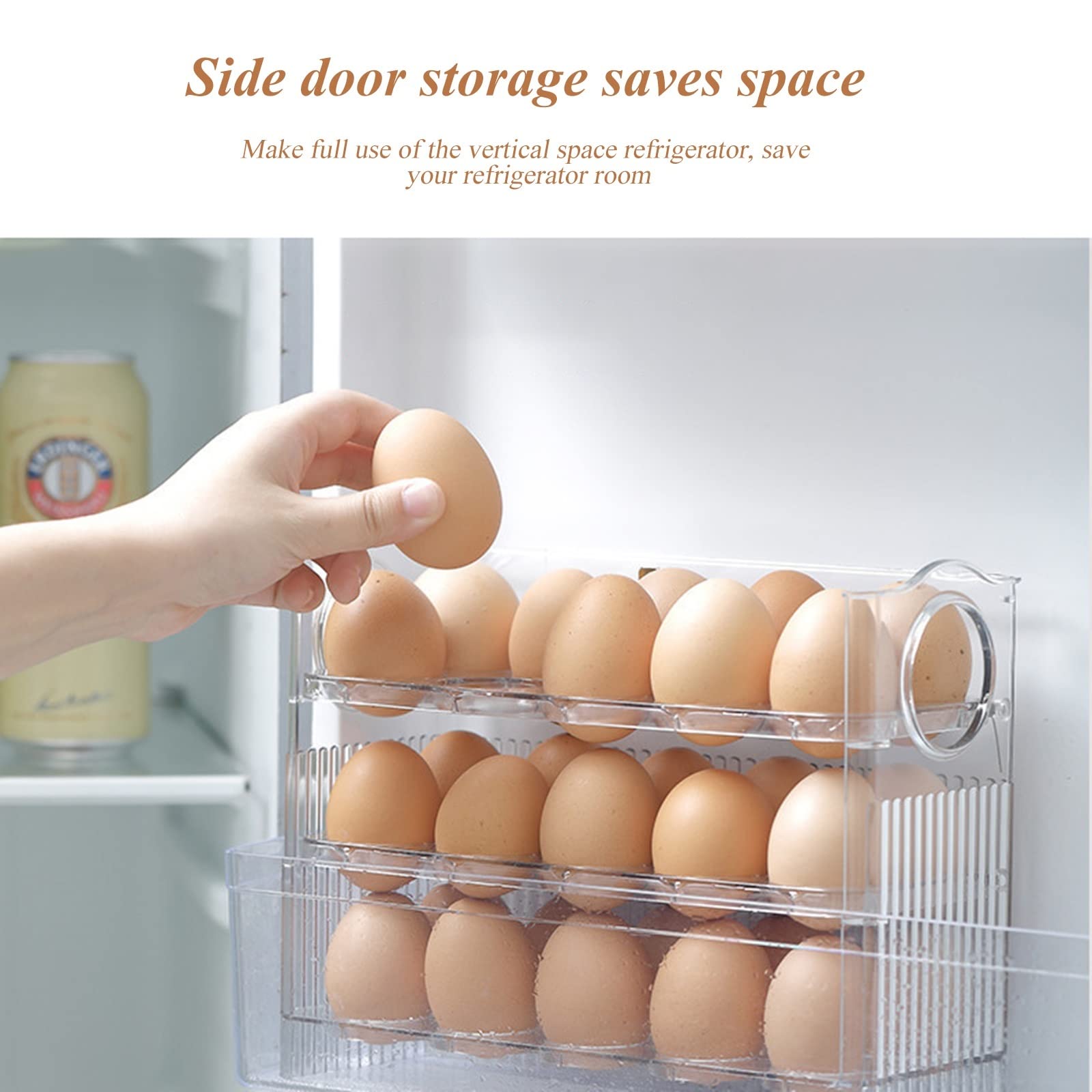 Compartimiento de Huevos para refrigerador, Soporte para Huevos, Puerta de Nevera abatible de 3 Capas, Estante de Almacenamiento de Huevos, Bandeja, contenedor, ahorrador de Espacio