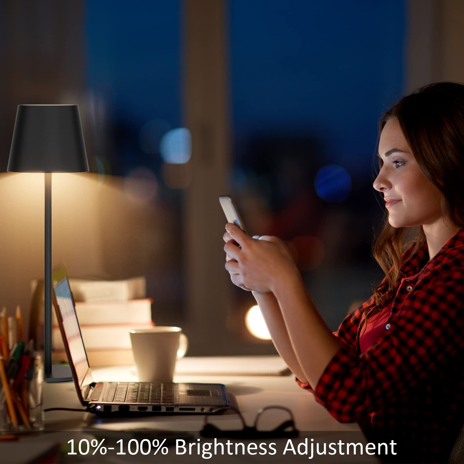 K-Bright 2 pezzi Dimmerabile LED Lampada da tavolo senza fili, Ricaricabile Luce calda Colore e Dimmerazione RGB Impermeabile IP54, scrivania Illuminazione per interni per esterni Nero