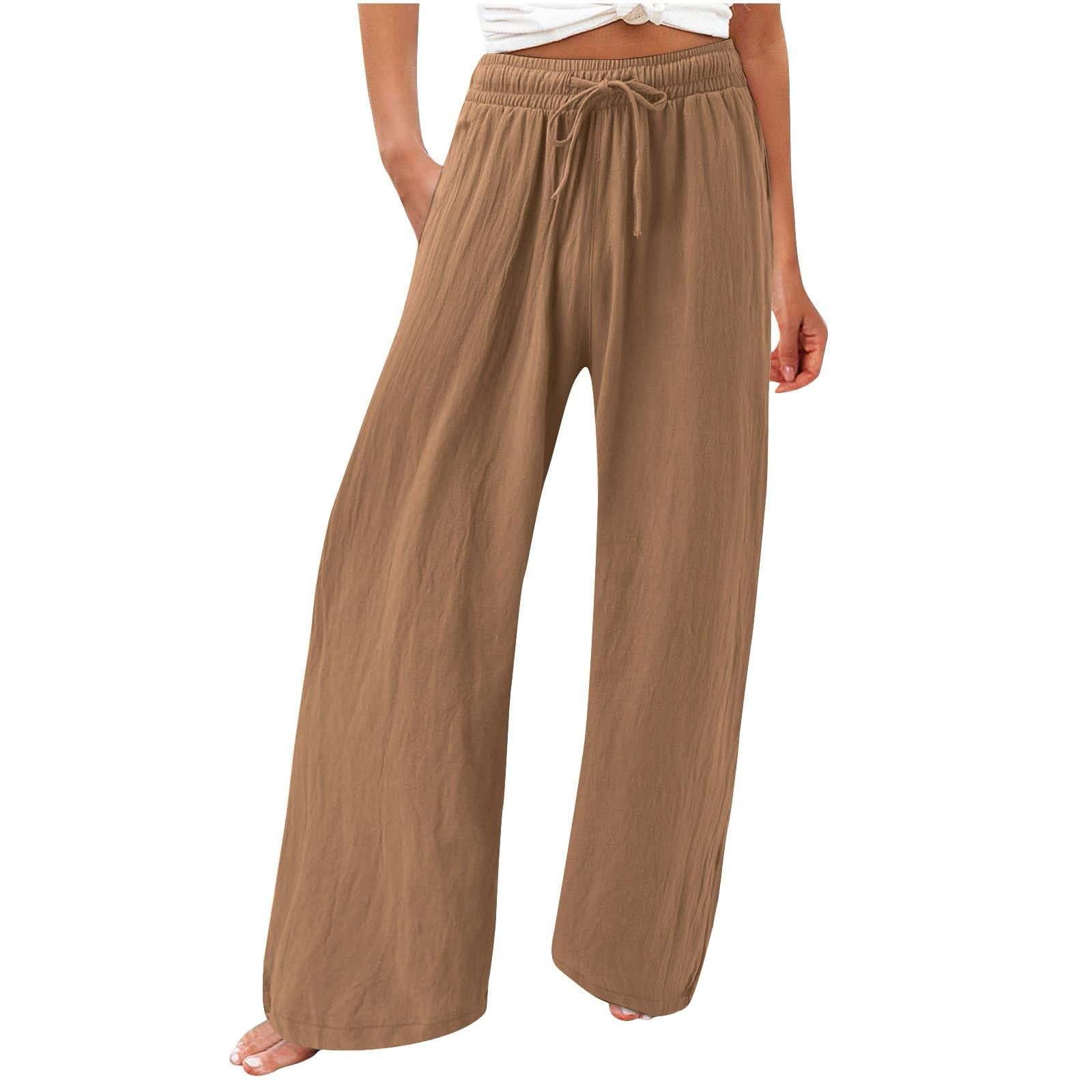 Leinenhose Damen KurzgrößE Leichte Hosen Damen Sommer Lang Leinenhose Damen Weite Leg Elegant Freizeithose Palazzo Hose Lockere Stoffhose Mit Tunnelzug Und Taschen Für Outdoor