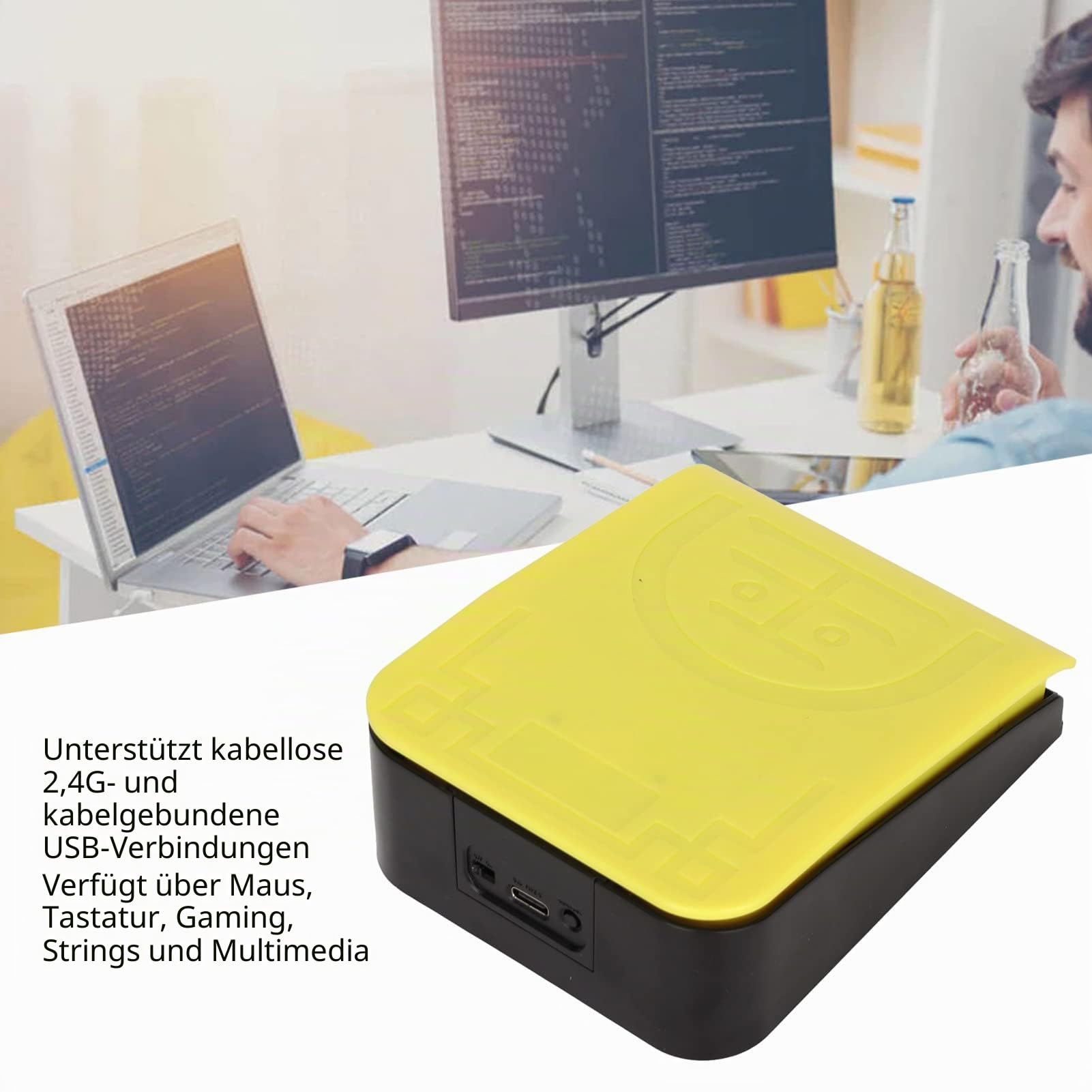 Annadue Einzelnes Fußschalterpedal, Kabelloser 2.4G/Bluetooth/kabelgebundener USB Fußschalter Programmierbare Computertastatur,Hochempfindliches Fußschalterpedal für PC, Laptop