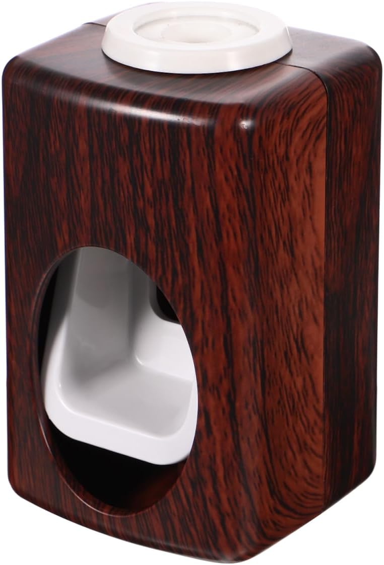 Beavorty Automatic Toothpaste Squeezer Dispenser Wall Mounted No Drill Adhesive Toothpaste Holder with Wood Grain Finish Space Saving Bathroom Accessory